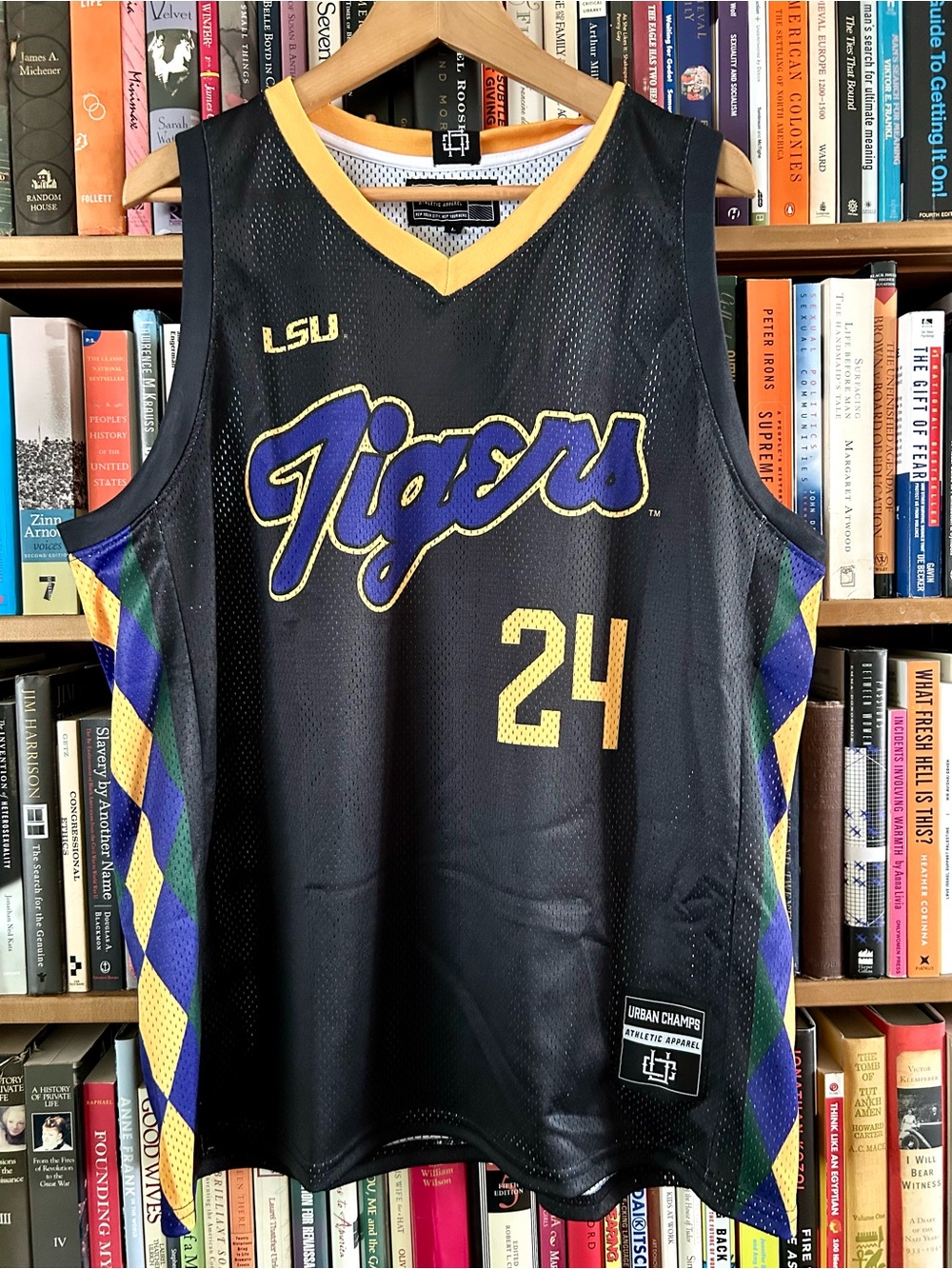 LSU Tigers Morrow 24 Black Urban Champs Official NIL Basketball Jersey Large
